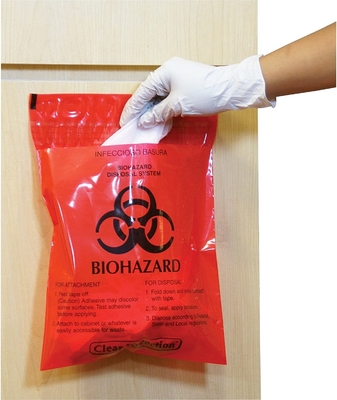 Spreco biomedico della borsa rossa del LDPE con i doppi nastri adesivi